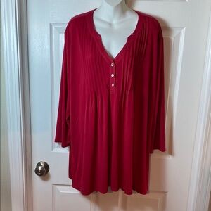 J Lee Vibrant Red Women's Tunic Top V Neck Plus Size 2X Holiday Blouse